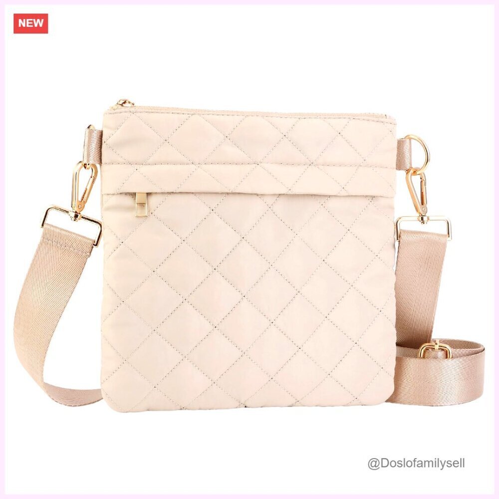 Quilted Puffer Crossbody Bag, Lightweight Nylon, Adjustable Strap, 9.4x9.4x1 in